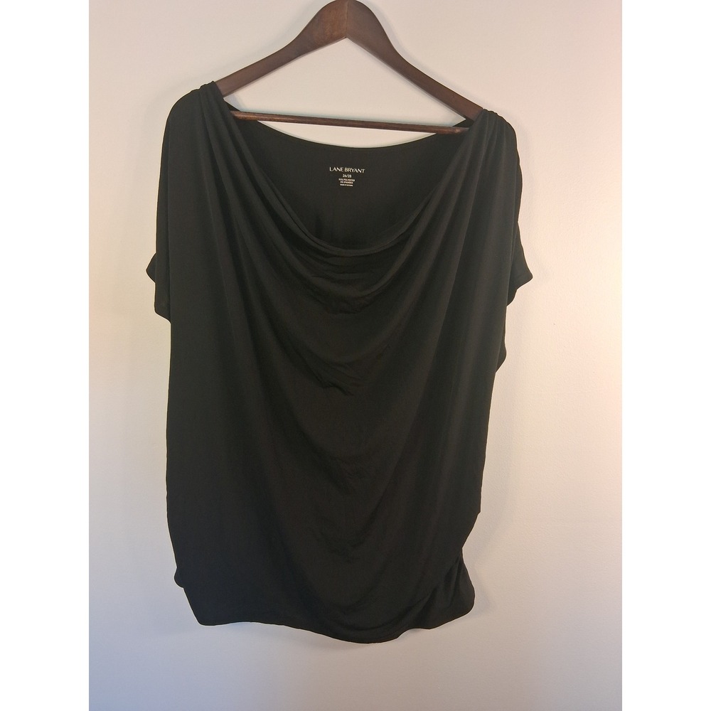 Chic Lane Bryant Cowl Neck Blouse Womens 26/28 Black Draped Stretch Jersey Top‎